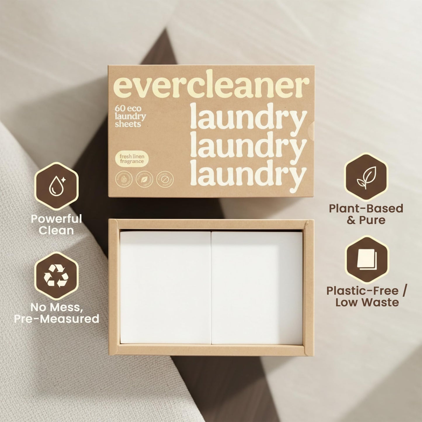 Evercleaner™ Laundry Detergent Sheets - Fresh Linen Scent, Up to 120 Loads - Eco-Friendly Plastic-Free Laundry Sheets, Hypoallergenic, Washing