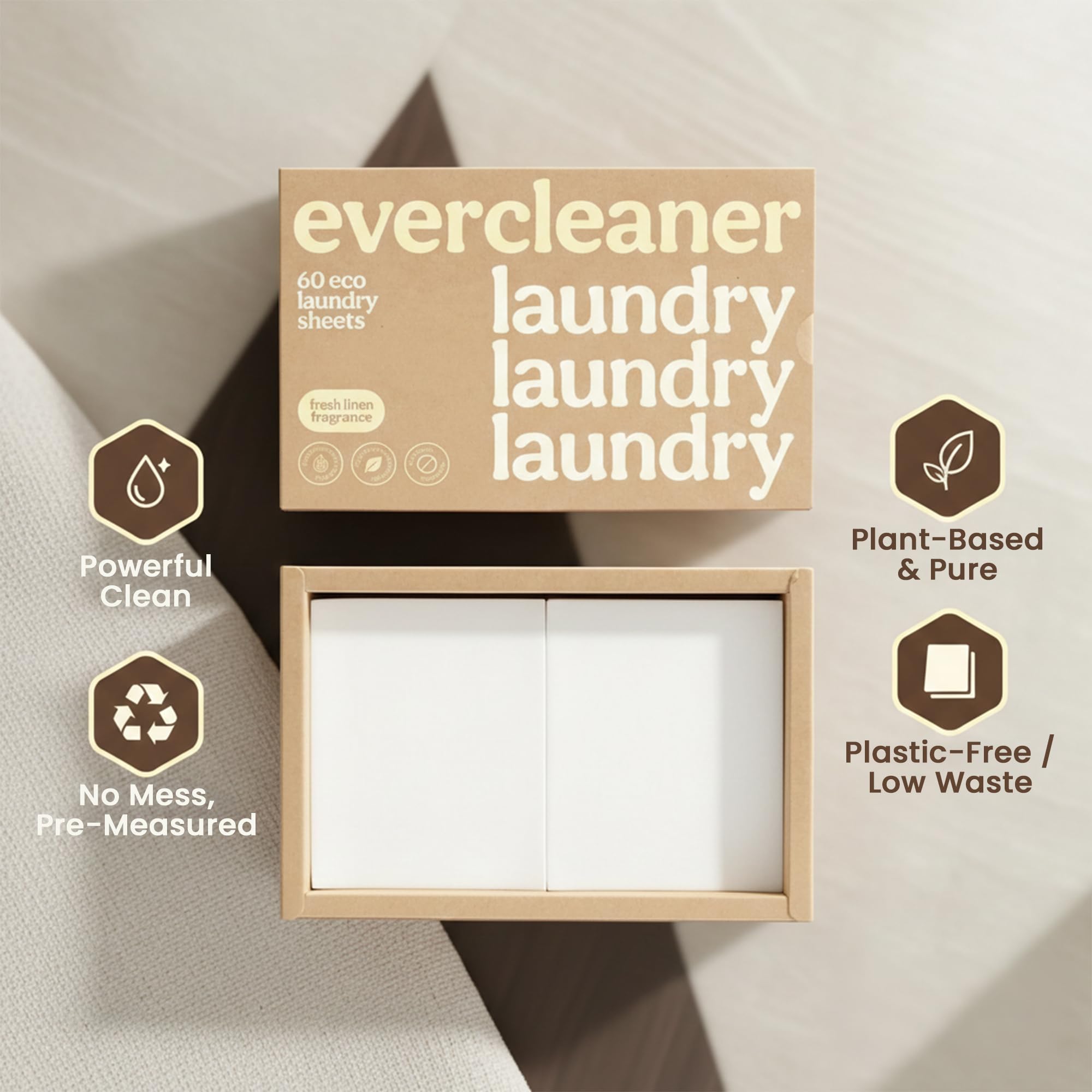 Evercleaner™ Laundry Detergent Sheets - Fresh Linen Scent, Up to 120 Loads - Eco-Friendly Plastic-Free Laundry Sheets, Hypoallergenic, Washing