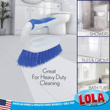 LOLA Iron Shaped Handled Scrub Brush, Ergonomic Handle, No Slip Grip, Fiber Bristles, Heavy Duty Tile & Floor Cleaner, 1 Pack
