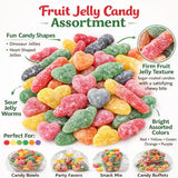 Assorted Fruit Jelly Candy Mix - 1 lb Bulk Jelly Candy Variety - Sour Jelly Worms, Dinosaur Jellies & Heart-Shaped Fruit Jellies - Firm Chewy Candy