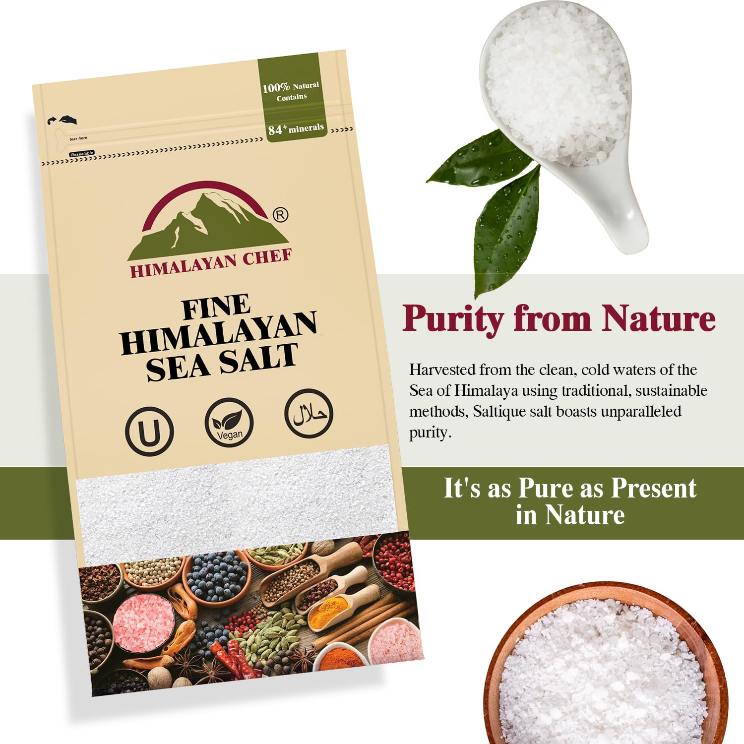 Himalayan Chef Sea Salt, All-Natural Fine Grain, 192 Ounce Sea Salt, Non-Iodized, No Additives, Unrefined Mineral Salt for Daily Cooking, 3 lbs/Each