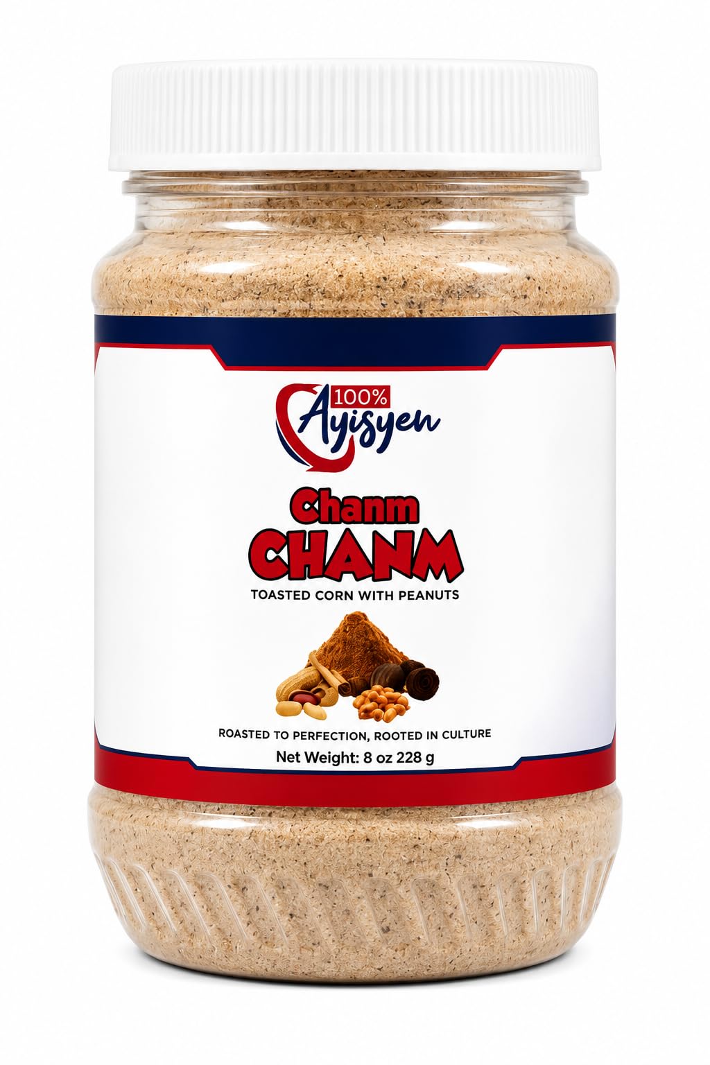 Haitian Chanm Chanm, Haitian Pistache, Toasted Corn with Peanut, 8 oz, 100% Ayisyen Brand