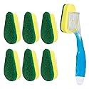 LOLA Dish Brush w/Soap Dispenser Wand, 1 Brush w/Head & 6 Refills, Absorbent Sponge Scrubber, No Leaking. Clean Dishes, Sinks and Cookware