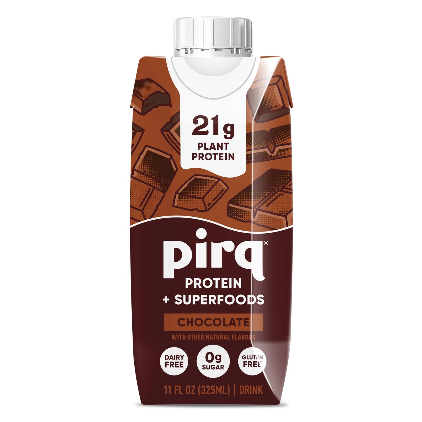 Pirq Plant-Based Protein Shakes | Chocolate 11 Fl Oz (Pack of 4) | Dairy-Free, Gluten-Free, Soy-Free, Zero Sugar