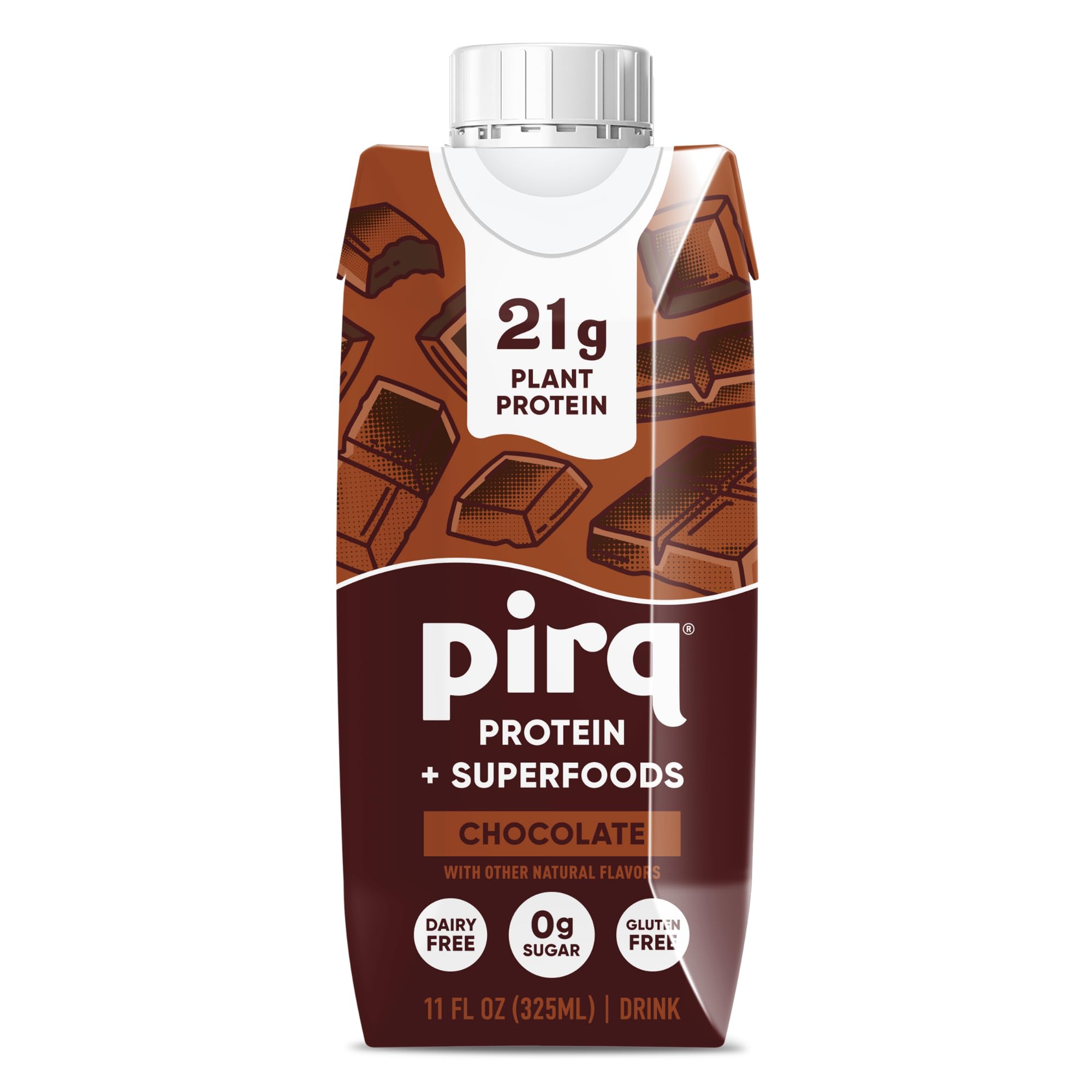 Pirq Plant-Based Protein Shakes | Chocolate 11 Fl Oz (Pack of 4) | Dairy-Free, Gluten-Free, Soy-Free, Zero Sugar
