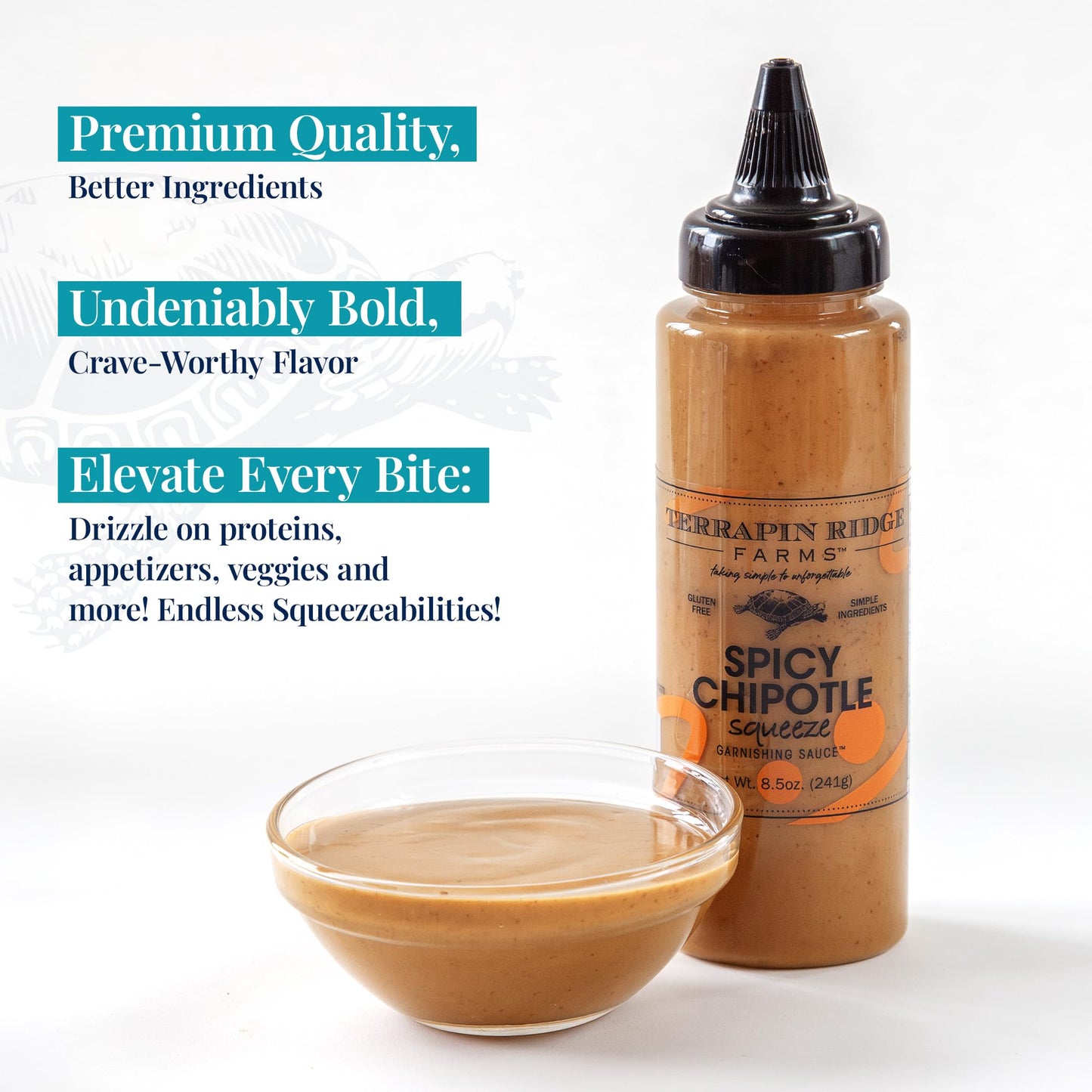 Terrapin Ridge Farms Spicy Chipotle Garnishing Sauce - Smoky & Zesty Sauce for Tacos, Sandwiches, Seafood & More - 8.5 oz Bottle