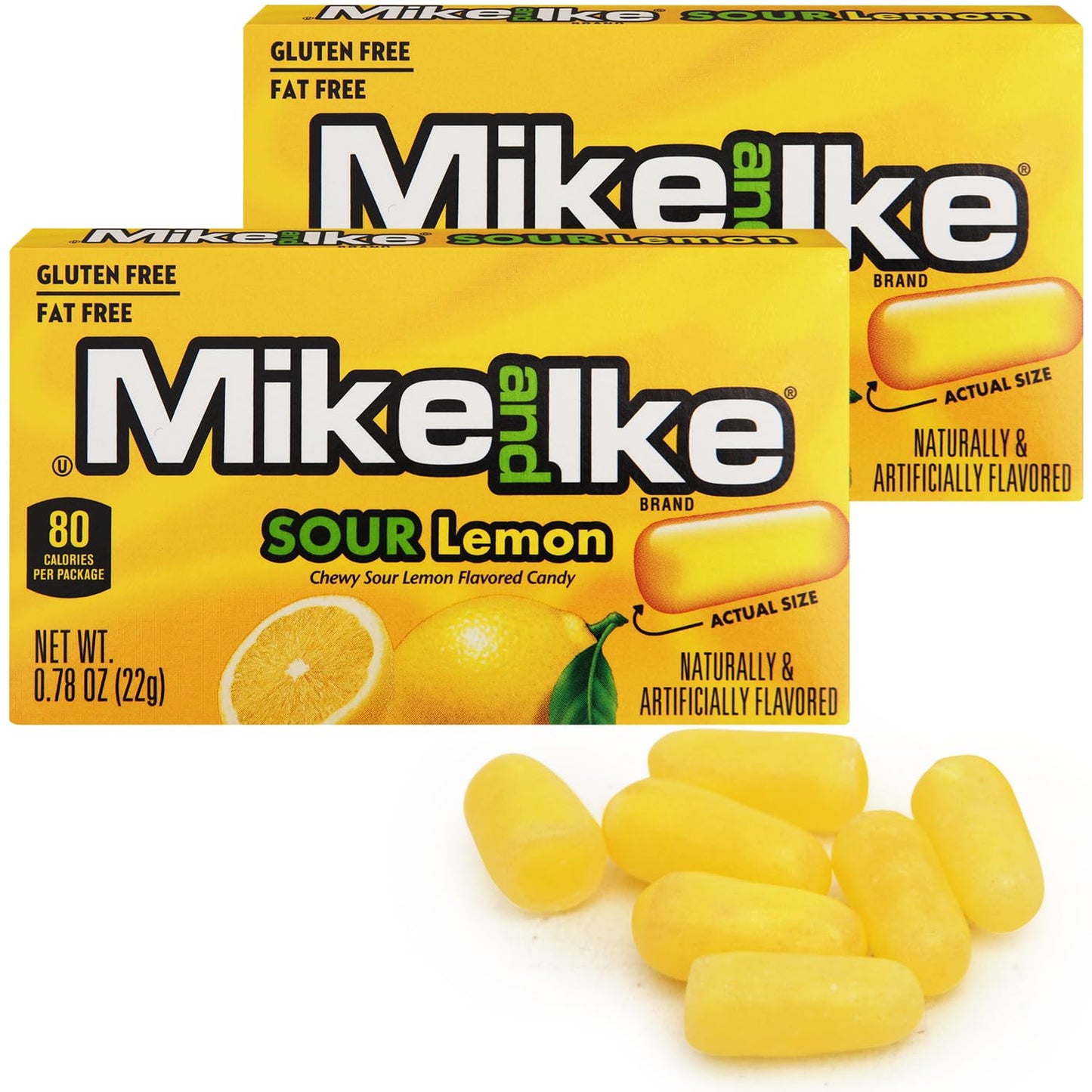 Mike and Ike Sour Lemon Candy, 2 Pack of Candy Boxes 0.78OZ Each, Ideal Mike and Ike Candy for Your Favorite Films, Perfect Candy for Sharing