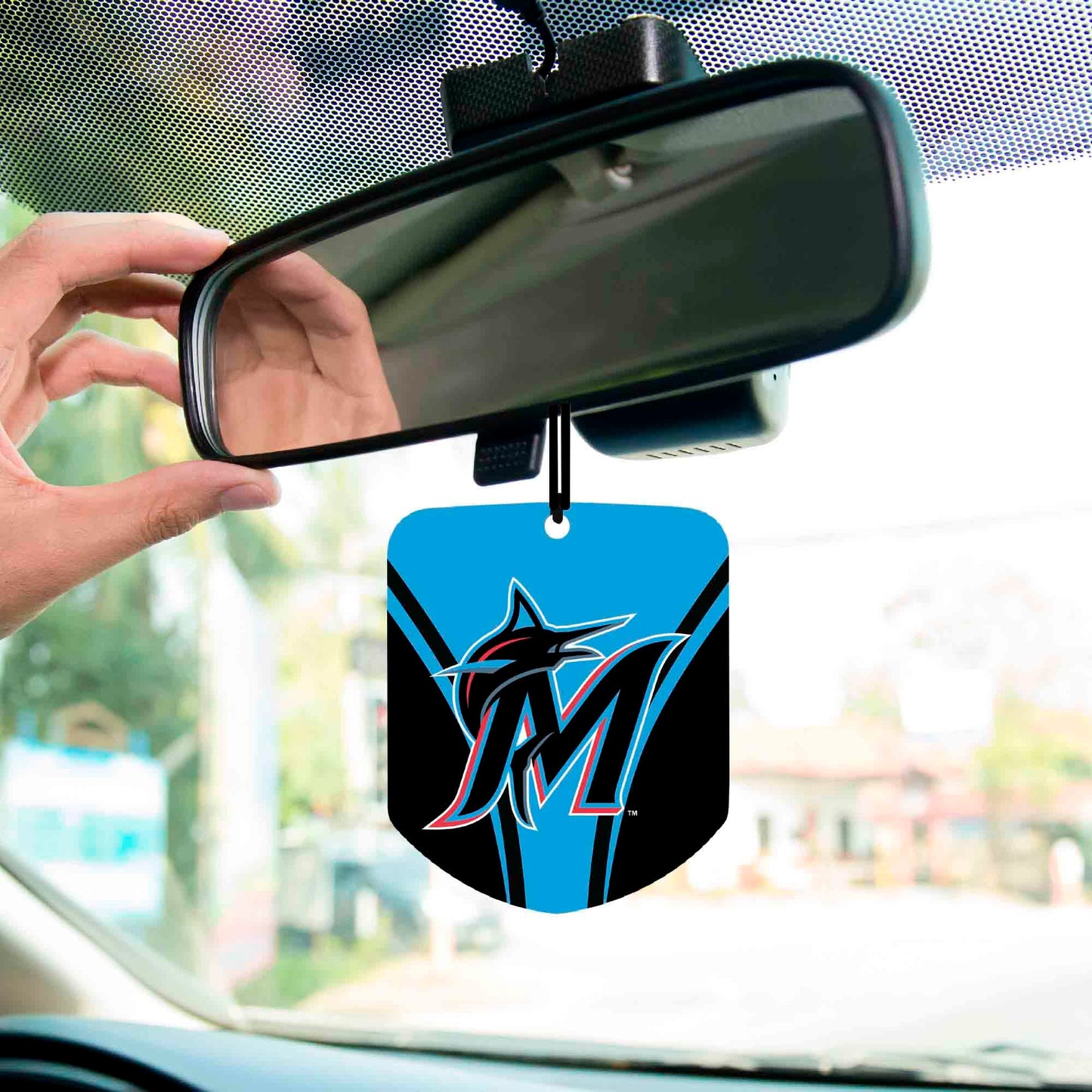 FANMATS 63165 MLB Miami Marlins Hanging Car Air Freshener, 2 Pack, Black Ice Scent, Odor Eliminator, Shield Design with Team Logo