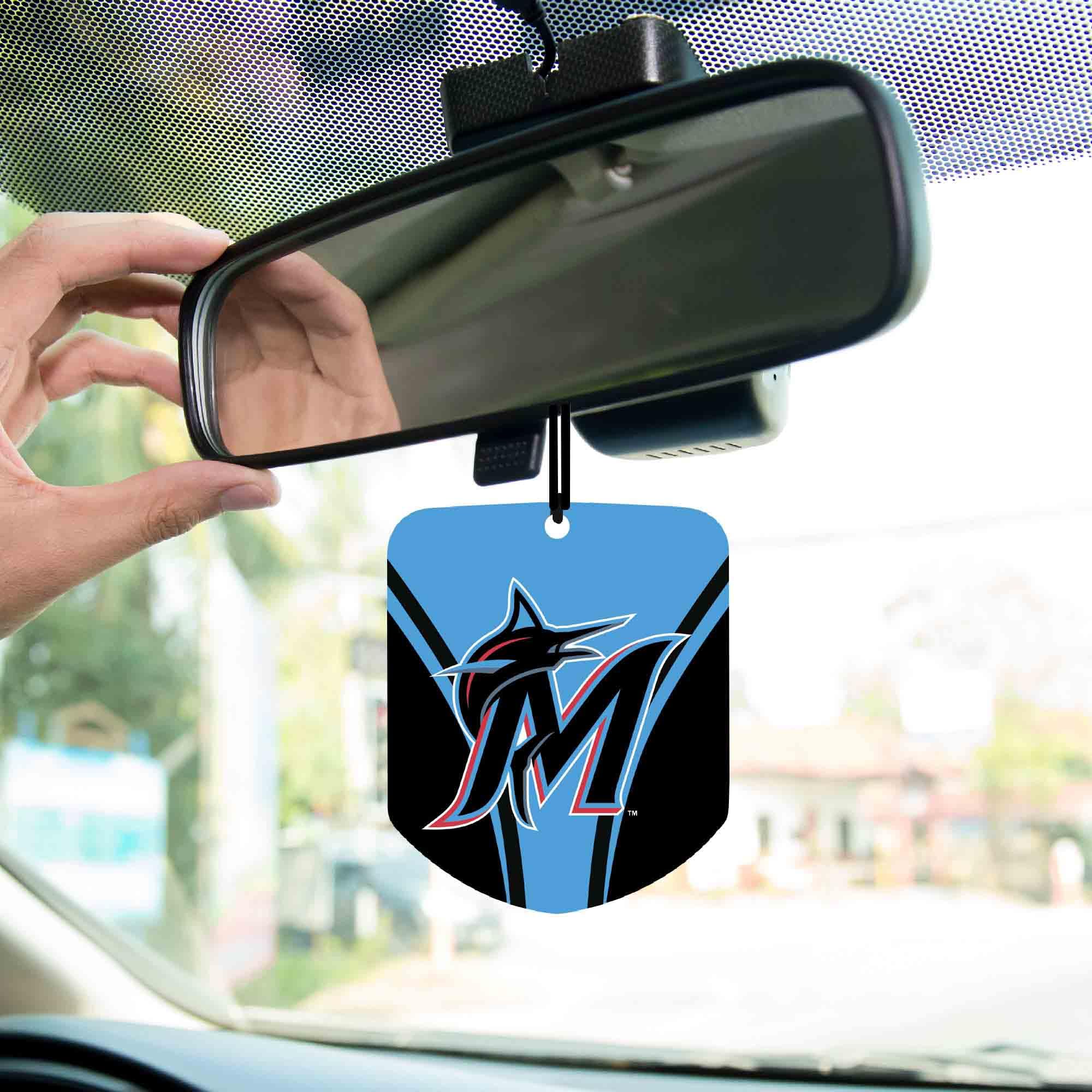 FANMATS 63165 MLB Miami Marlins Hanging Car Air Freshener, 2 Pack, Black Ice Scent, Odor Eliminator, Shield Design with Team Logo