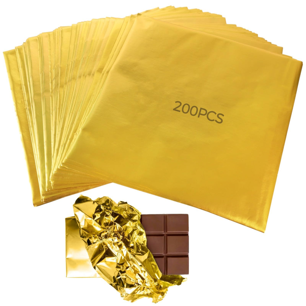 200 Gold Foil Wrappers For Chocolates, Shiny Sheets For Elegant Packaging, Ideal For Gifts And Events