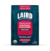 Laird Superfood Peruvian Medium Roast Coffee with Functional Mushrooms, Certified Organic Peruvian Ground Coffee Beans, Gluten-Free, Dairy-Free
