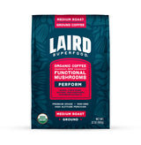 Laird Superfood Peruvian Medium Roast Coffee with Functional Mushrooms, Certified Organic Peruvian Ground Coffee Beans, Gluten-Free, Dairy-Free