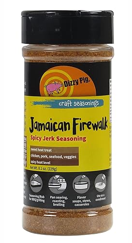 Dizzy Pig Jamaican Firewalk Spicy Jerk Seasoning Rub (8oz Shaker) - Seasons 30+lbs of Food - Hand Made in the USA - MSG Free, Gluten Free
