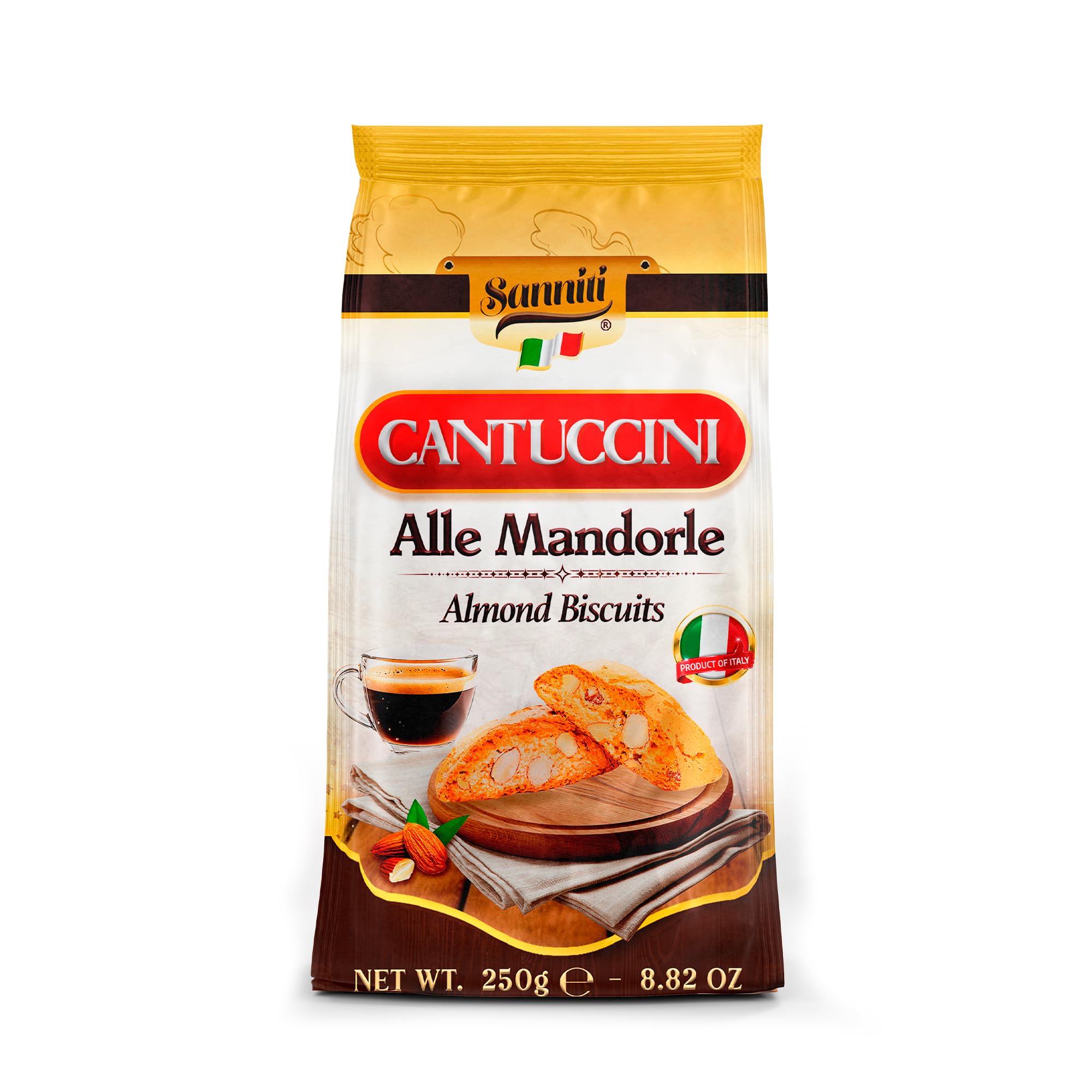 Sanniti Cantuccini Almond Biscuits | Traditional Italian Cookies with Almonds | Product of Italy, 8.8 oz (250g) (Pack of 3)