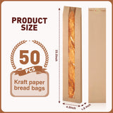 Bakbania 50 Pack Baguette Bags with Stickers Paper Bread Loaf Packing Bags with Window for Homemade Bread