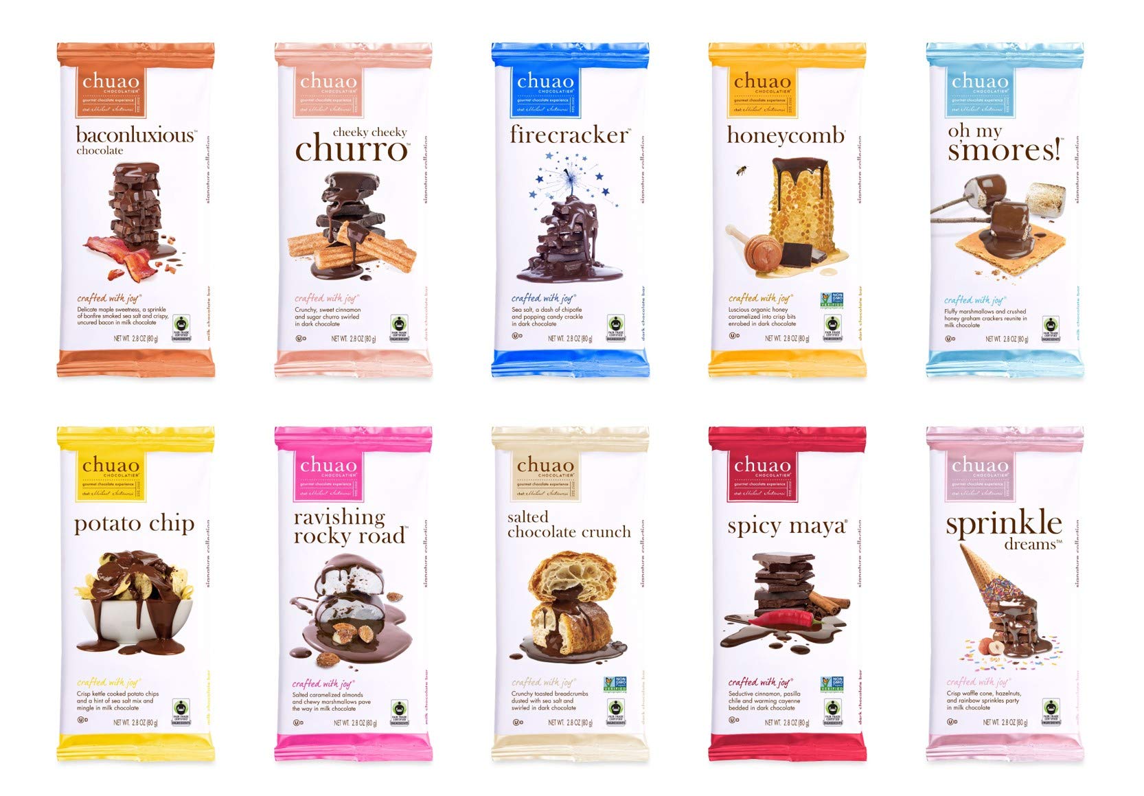 Chuao Chocolatier Gourmet Assorted Milk and Dark Chocolate Bar Gift Box | For Gift Baskets, Christmas, Valentines, Birthday, Care Package | 10 Ct