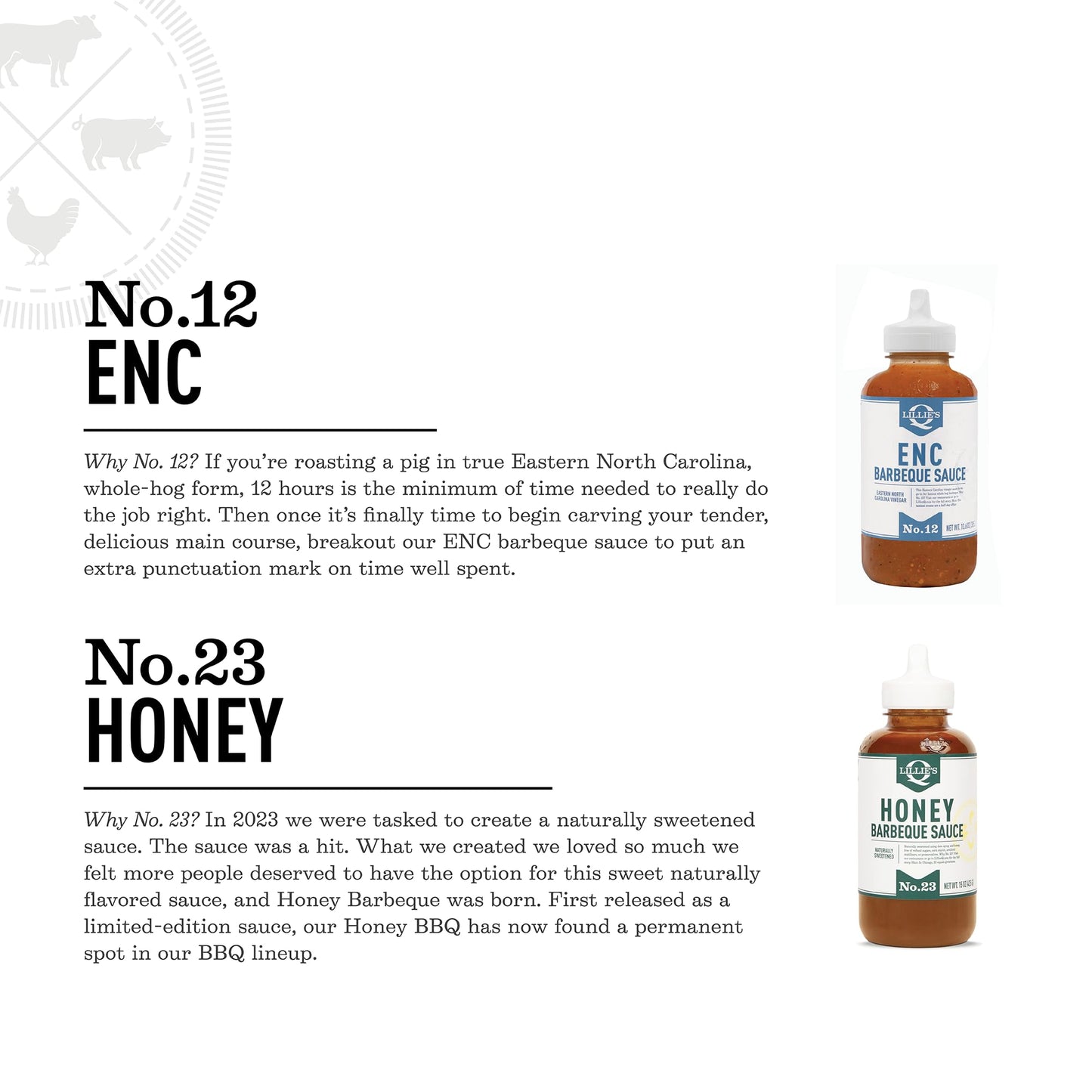 Lillie's Q - ENC (13.6oz) & Honey BBQ (15oz) Sauce Combo, Gourmet Tangy Vinegar-Based & Sweet Smoky BBQ Flavors (2-pack)