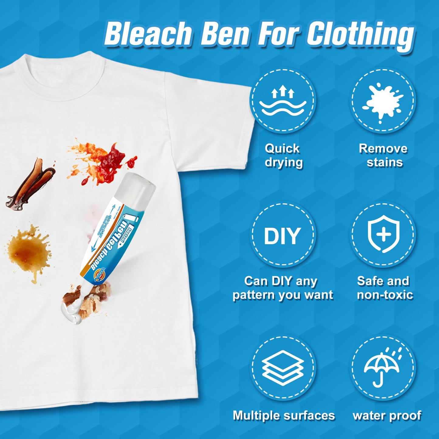 Bleach Pen for Clothes & Grout, 4 in 1 Dual-Tip Stain Remover Gel Pen with Precision Tip & Brush Head, Portable Travel-Size Cleaner for White Laundry