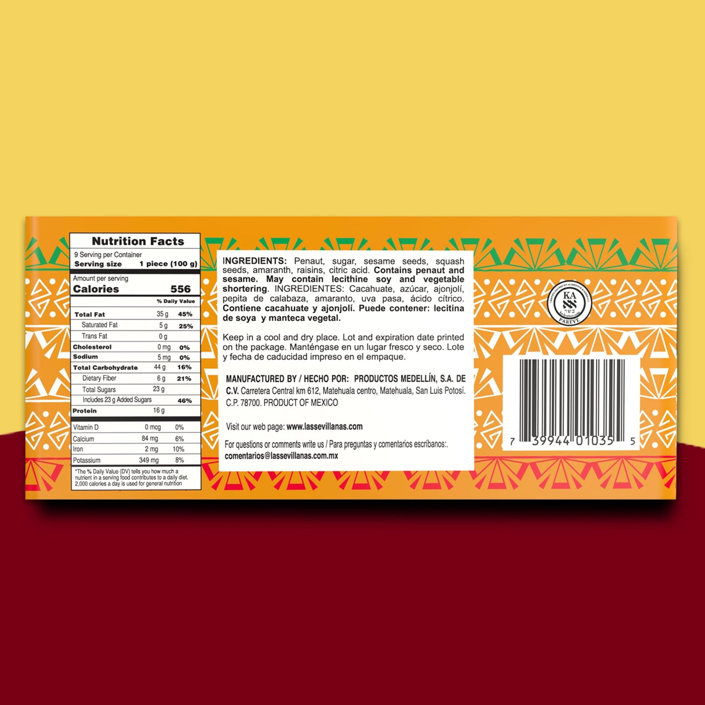 Las Sevillanas Peanut Brittle - Crunchy Peanut & Mixed Seeds Bar, Traditional Mexican Candy, Sweet Snack, 31.74 Oz/900g (Pack of 1)