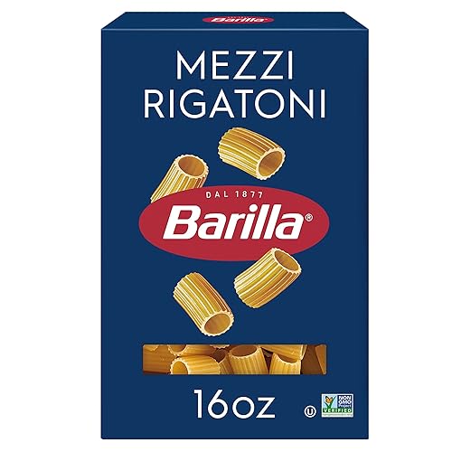 Barilla Mezzi Rigatoni Pasta, 16 oz. Box - Non-GMO, Made with Durum Wheat Semolina - Kosher Certified