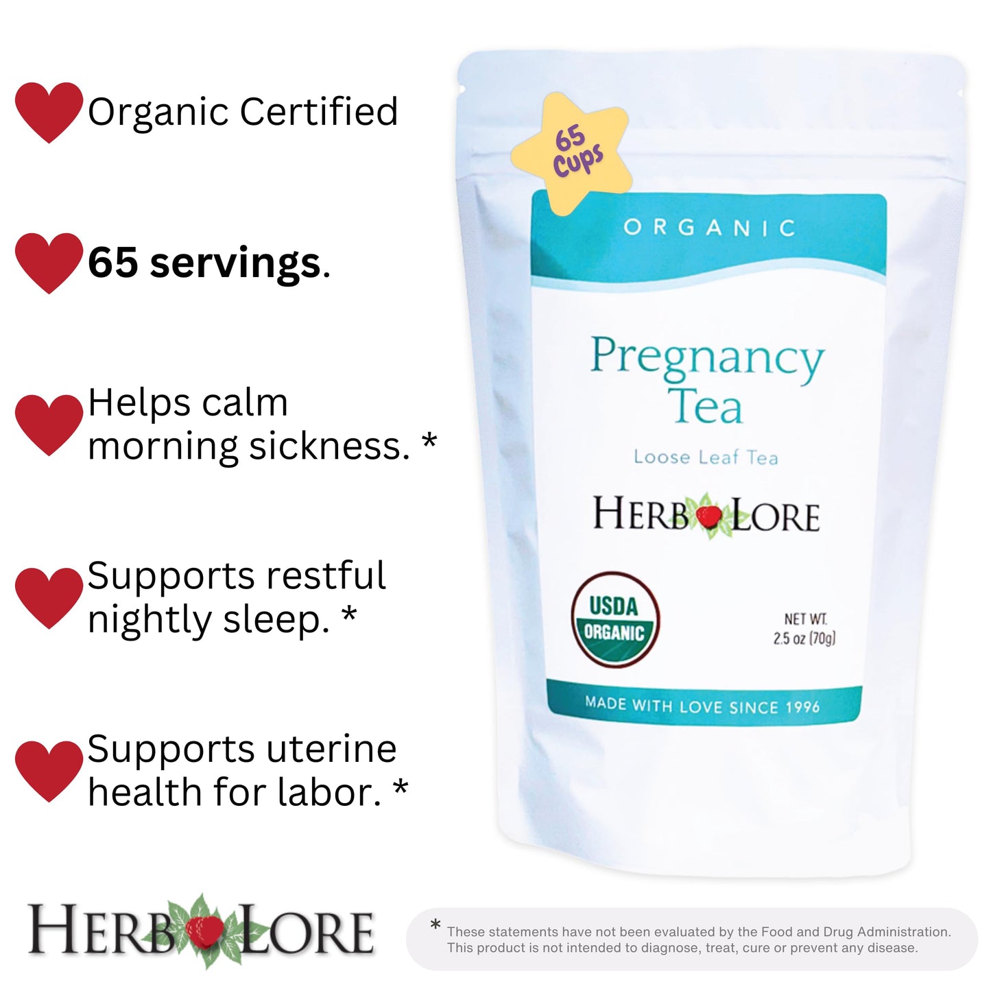 Herb Lore Organic Pregnancy Tea - 65 Servings Loose Leaf - Raspberry Leaf Tea for Pregnant Women - First Trimester Support & Third Trimster Labor Prep