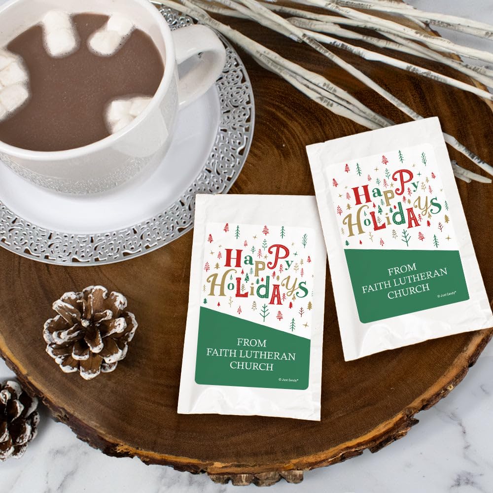 12ct Hot Chocolate Packets Personalized Christmas Favors Office Holiday Party Happy Holidays with Custom Message