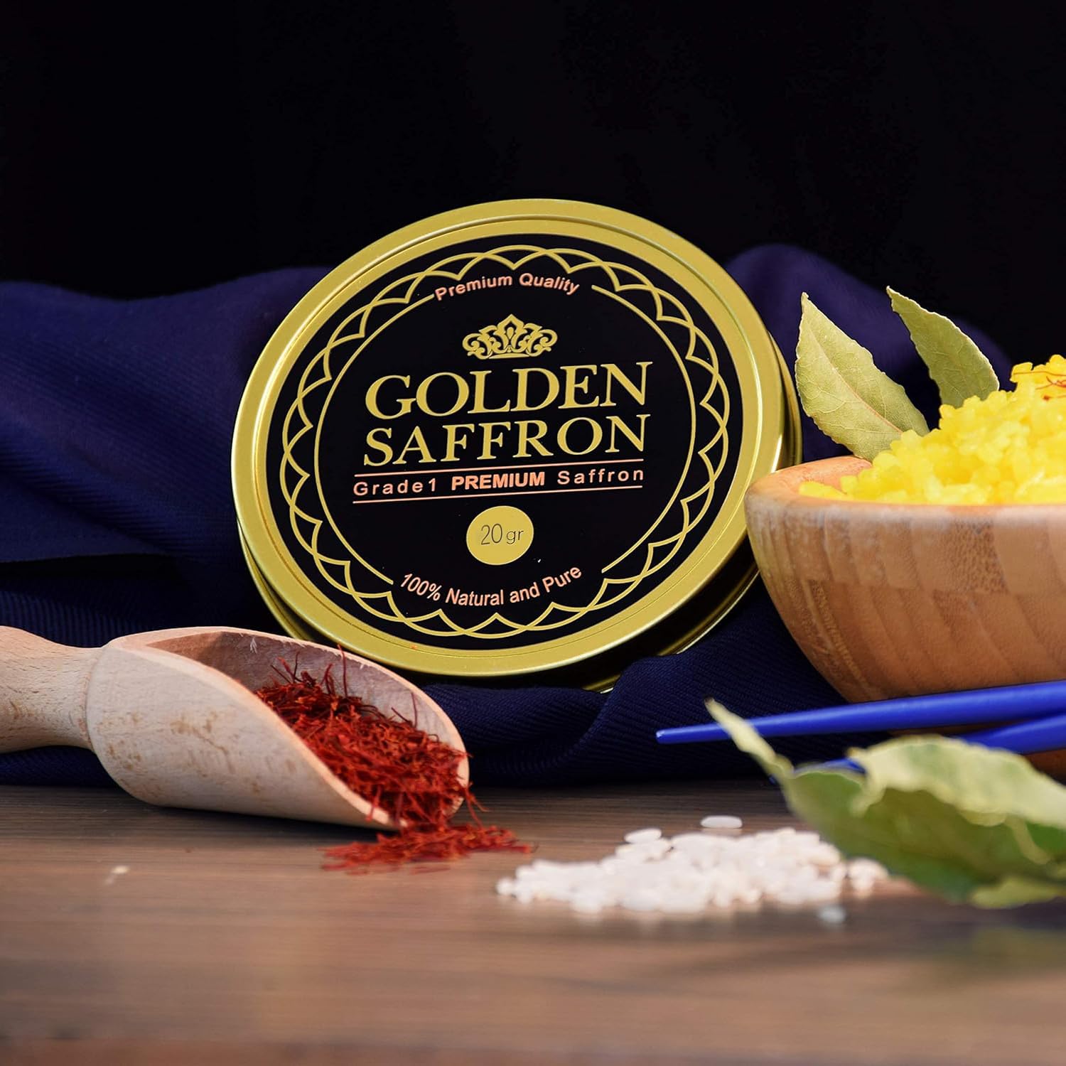 Golden Saffron, Finest Pure Premium All Red Saffron Threads, Grade A+ Super Negin, Non-GMO Verified. For Tea, Paella, Rice, Desserts, Golden Milk