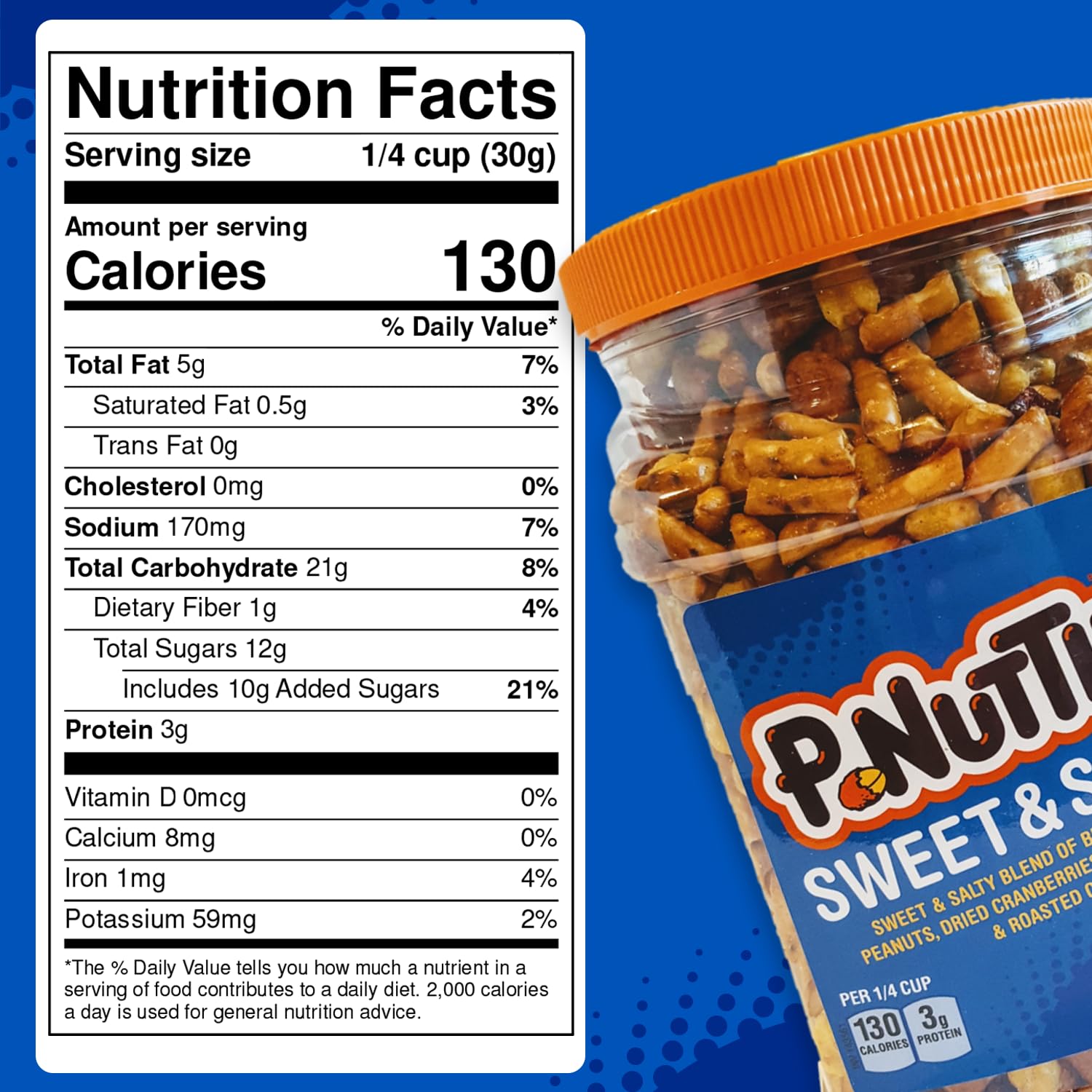 P-Nuttles Sweet & Salty Snack Mix, 34 Oz Jar (Pack of 1) - Butter Toffee Covered Peanuts with Dried Cranberries, Pretzel Sticks & Roasted Corn