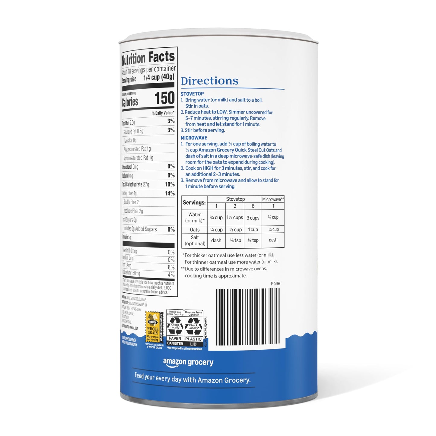 Amazon Grocery, Steel Cut Quick Oats, 25 Oz