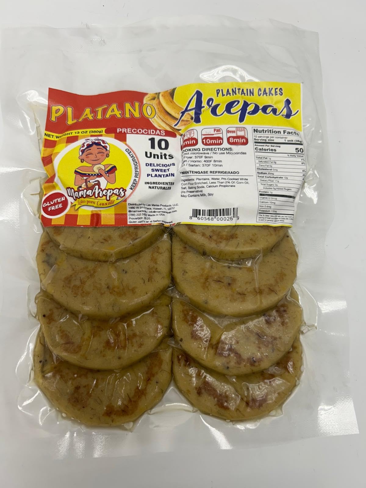 Mama Arepas Gluten-Free Arepas, Pre-Cooked, 10 Count (Platano)