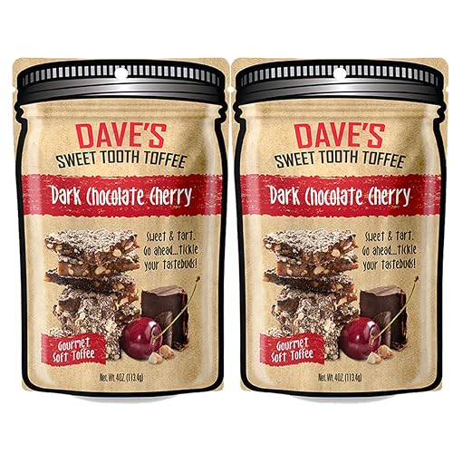 Dave's Sweet Tooth Toffee - Dark Chocolate Cherry Toffee Gift Set (4 oz. x 2) - Handmade Dark Chocolate Covered Cherries Toffee with Real Butter, Real