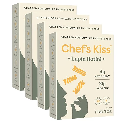 Chef’s Kiss Low Carb Rotini | 4g Net Carbs, 21g Protein | Keto Friendly, Low Glycemic Pasta Made from Lupins | Gluten Free, High Protein | No Gums |