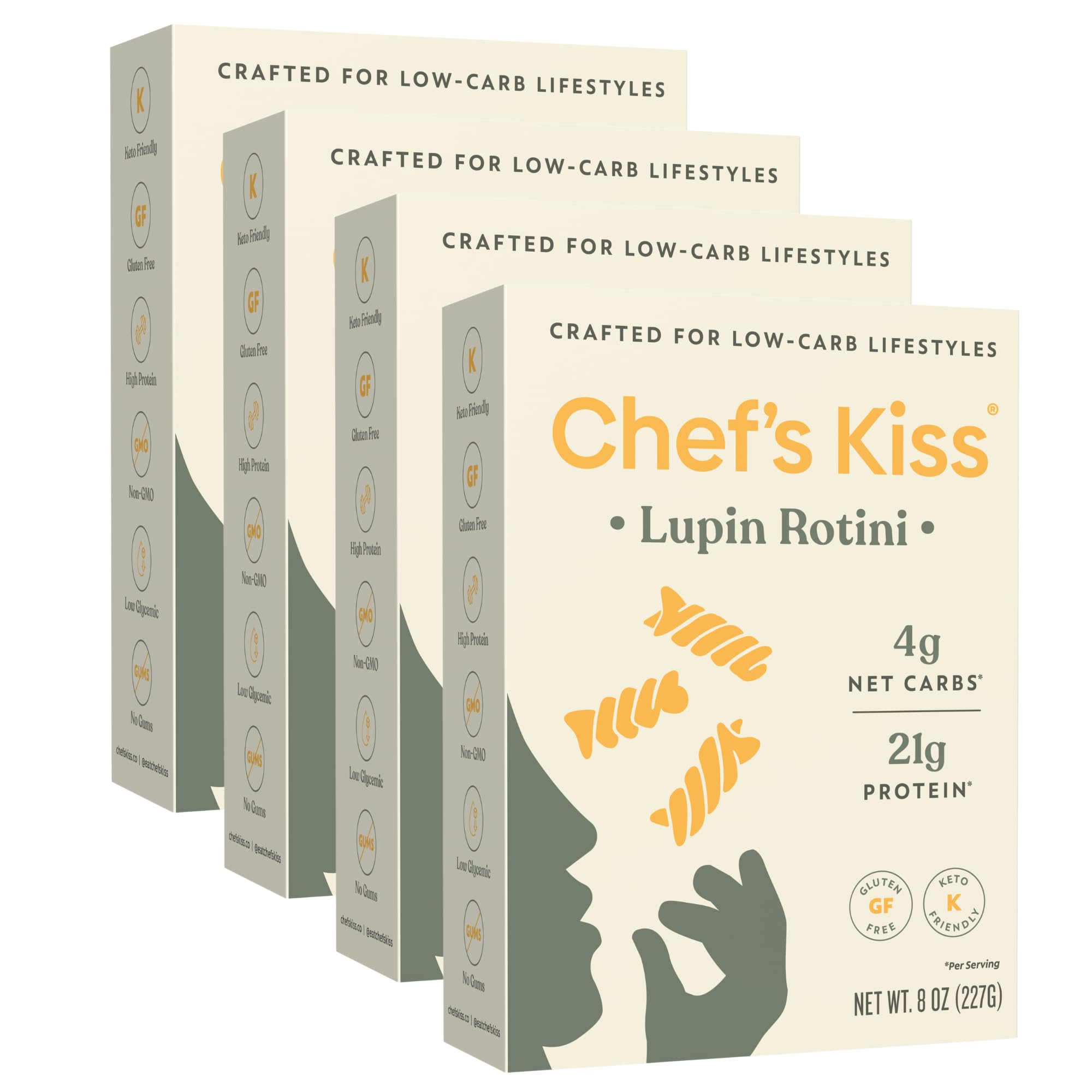 Chef’s Kiss Low Carb Rotini | 4g Net Carbs, 21g Protein | Keto Friendly, Low Glycemic Pasta Made from Lupins | Gluten Free, High Protein | No Gums |