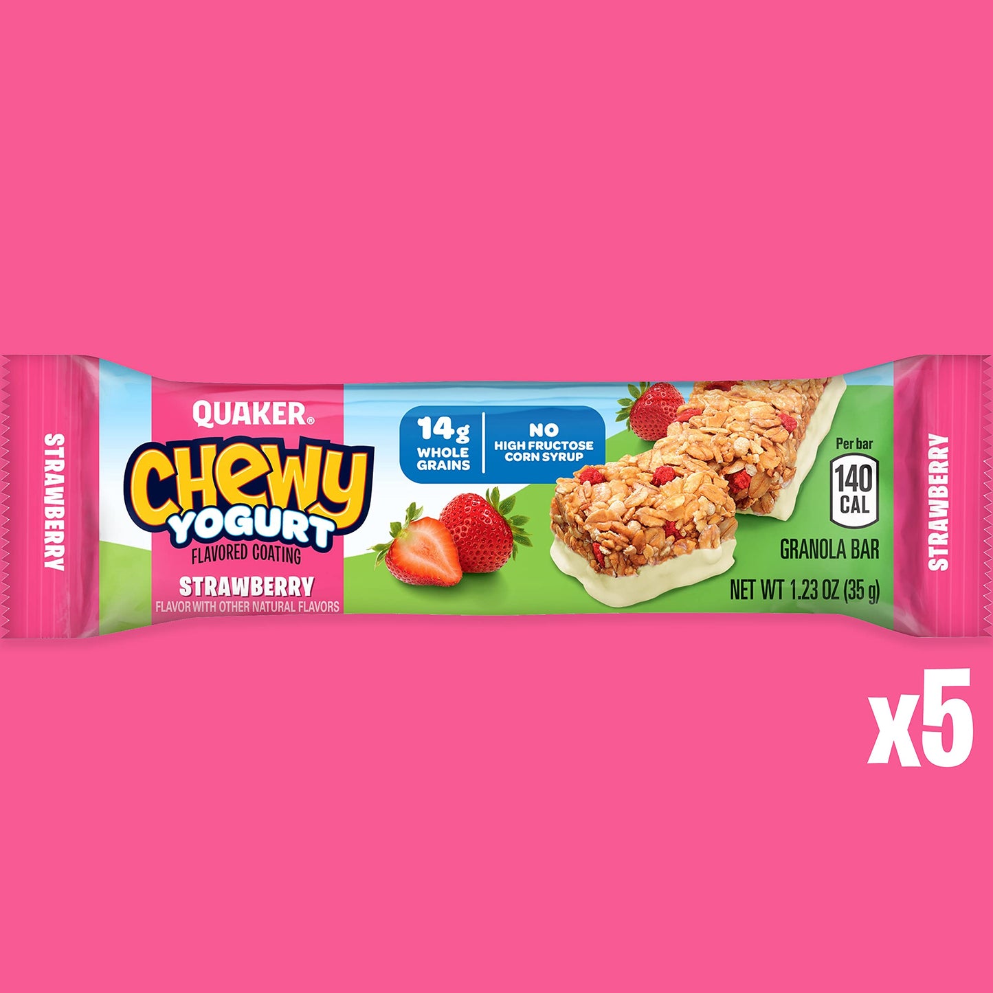 Quaker Yogurt Chewy Granola Bar, Strawberry, 5 Bars , net weight 6.1 ounce (Pack of 6) (Packaging may vary)