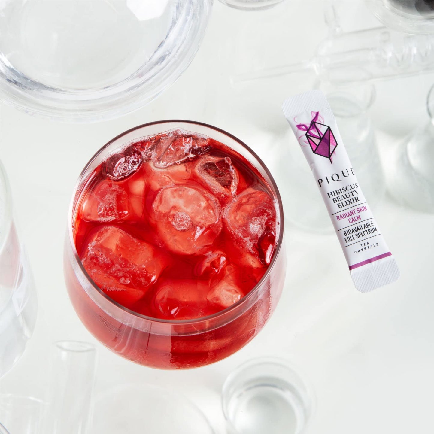 Pique Organic Hibiscus Tea Crystals - Powerful Antioxidants and Caffeine-Free Herbal Tea, Real Egyptian Flower for Glowing Skin - 14 Single Serve
