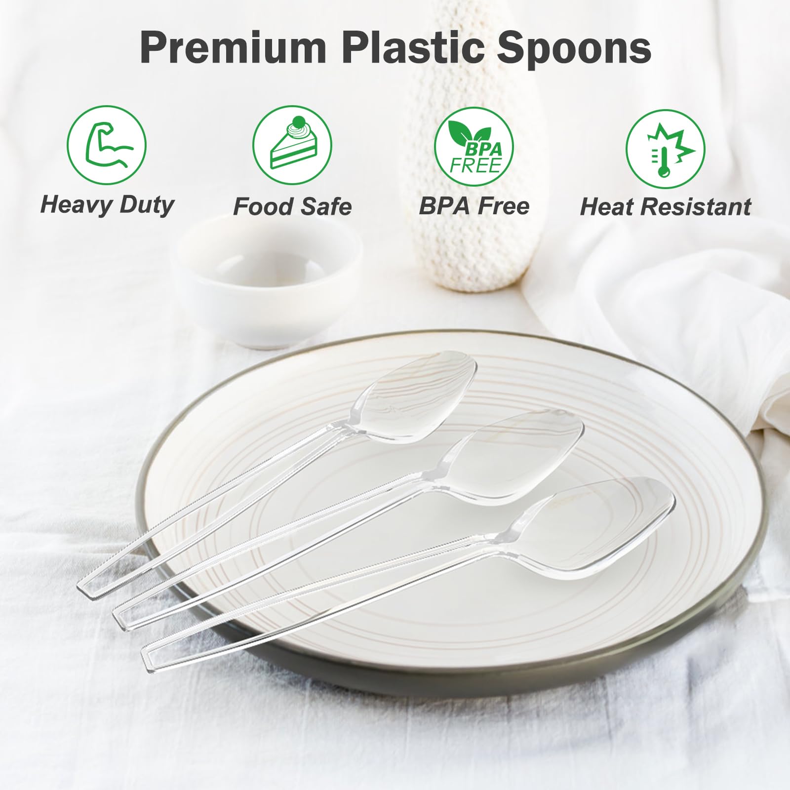 Dealusy 300 Count Clear Plastic Spoons Disposable, BPA-Free, Heat Resistant, Solid and Durable Disposable Spoons Heavy Duty Bulk, Premium Spoons