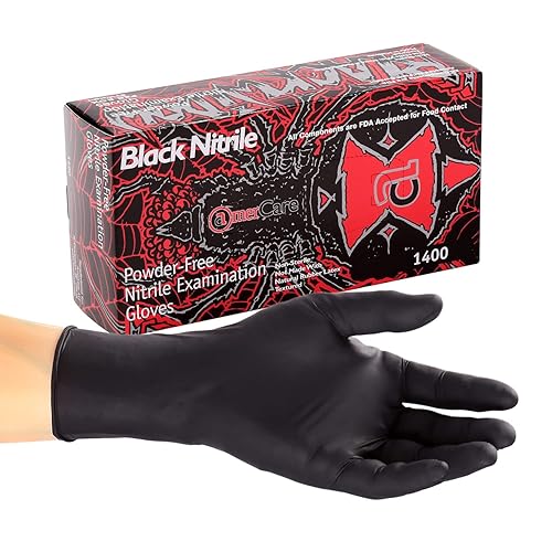 AmerCare Black Widow Powder Free Nitrile Exam Grade Gloves for Medical Professionals, 5.0 mil, XX-Large, Case of 1000