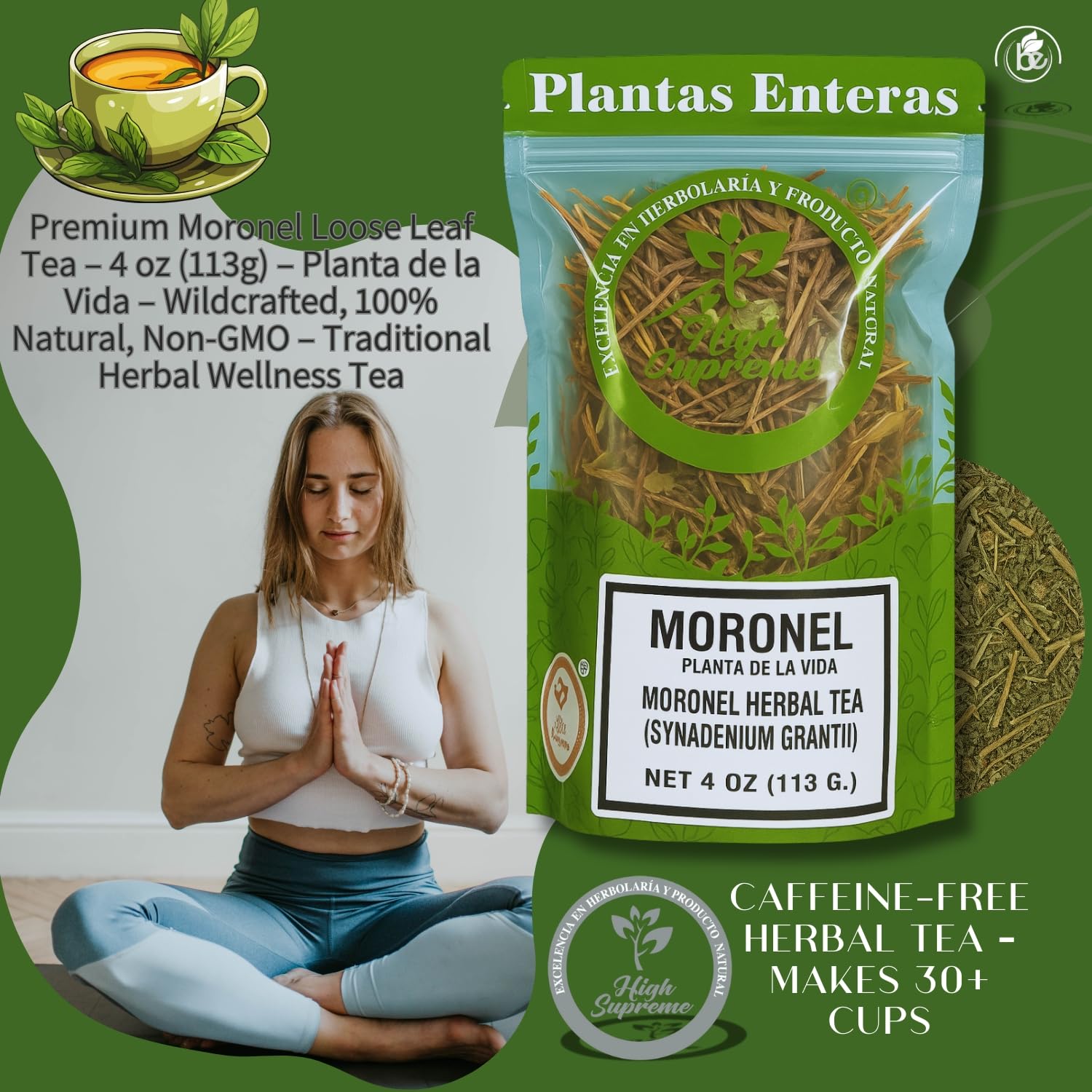 Premium Moronel Loose Leaf Tea - 4 oz (113g) - Planta de la Vida (Synadenium grantii) - Wildcrafted, 100% Natural, Non-GMO - Traditional Herbal