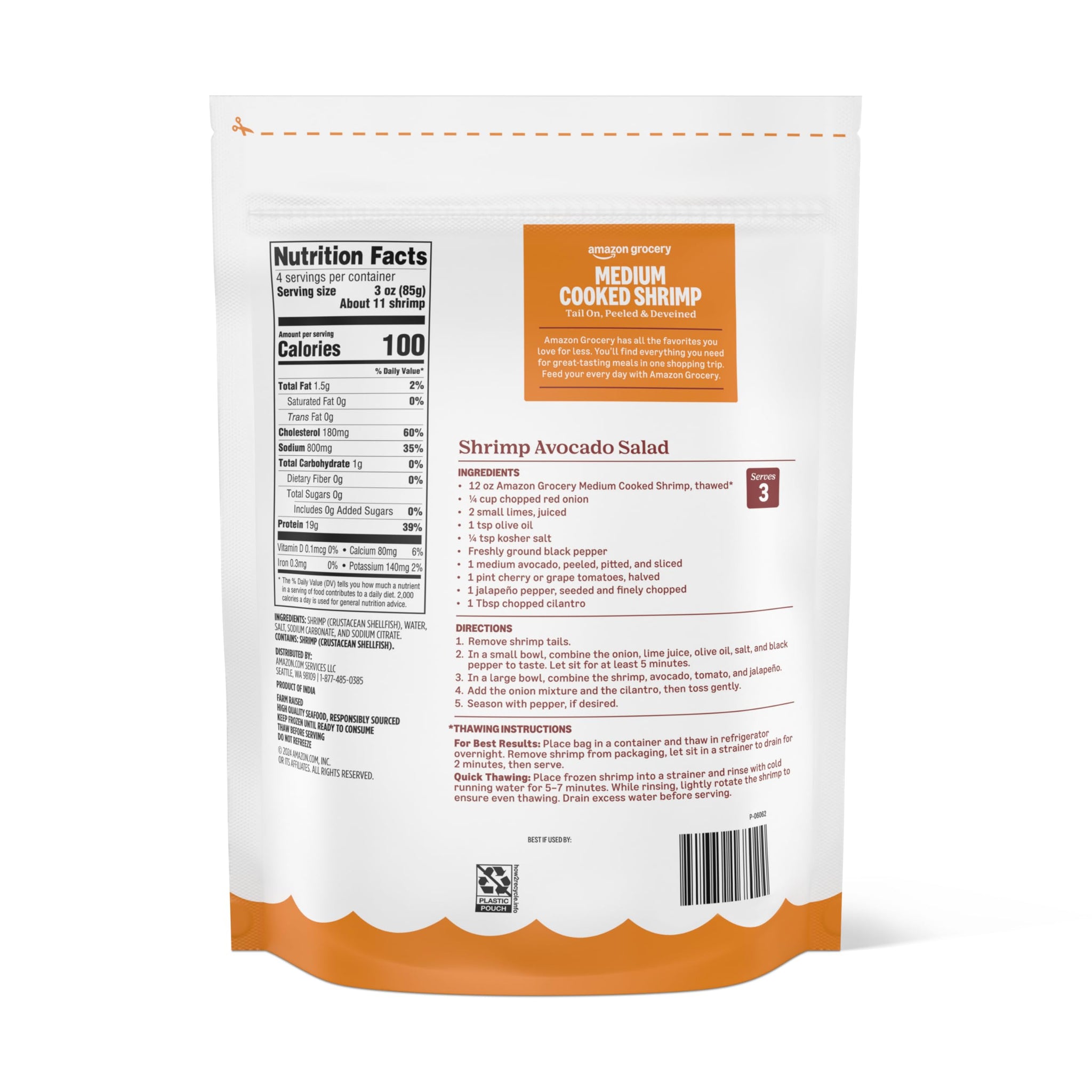 Amazon Grocery, Medium Cooked Shrimp, 12 Oz (Previously Amazon Fresh, Packaging May Vary)