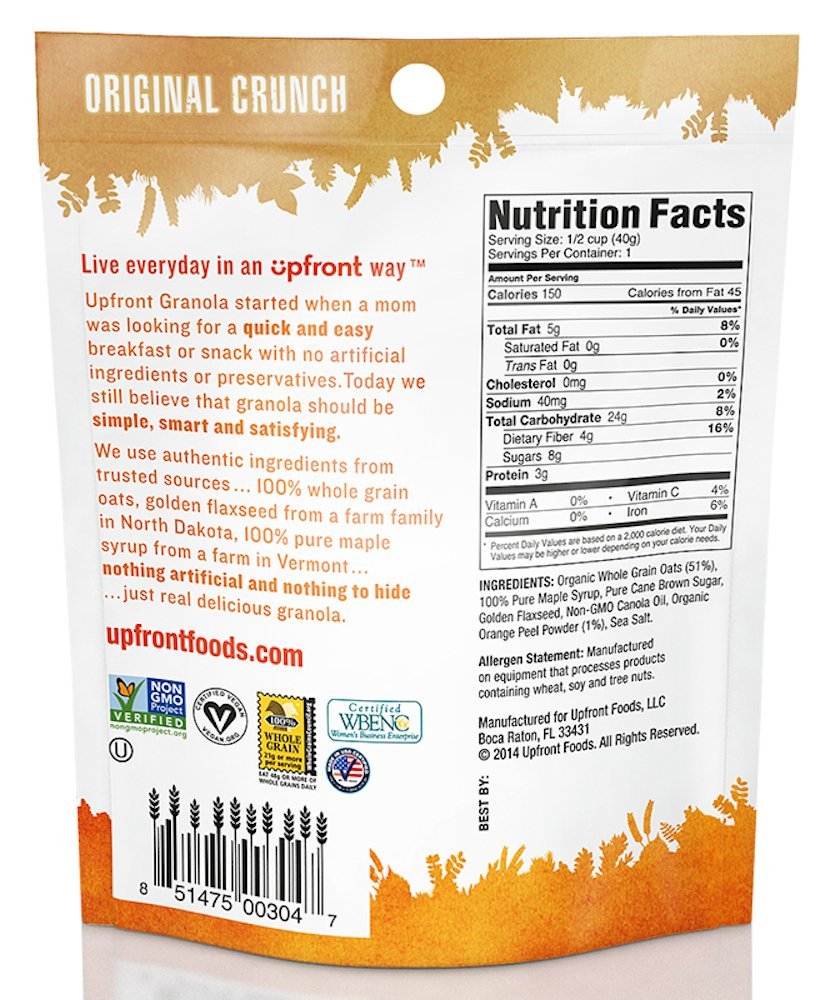 Upfront Granola Original Crunch - Non-GMO, Vegan, Kosher - Single-Serve (12 Count)