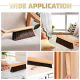 2 Pieces Woooden Dust Brush Hand Broom Bench Brush with Long Wood Handle Whisk Broom Soft Bristle Brush for Counter Bed Sofa Car Fireplace Clothes