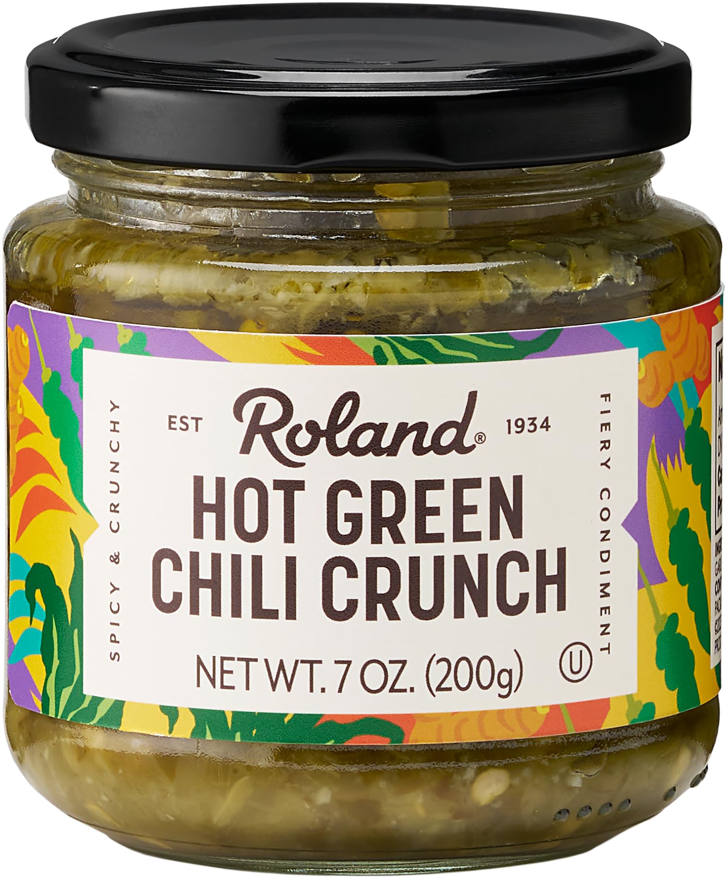 Roland Foods Hot Green Chili Crunch, Specialty Imported Food, 7 Ounce, Pack of 1
