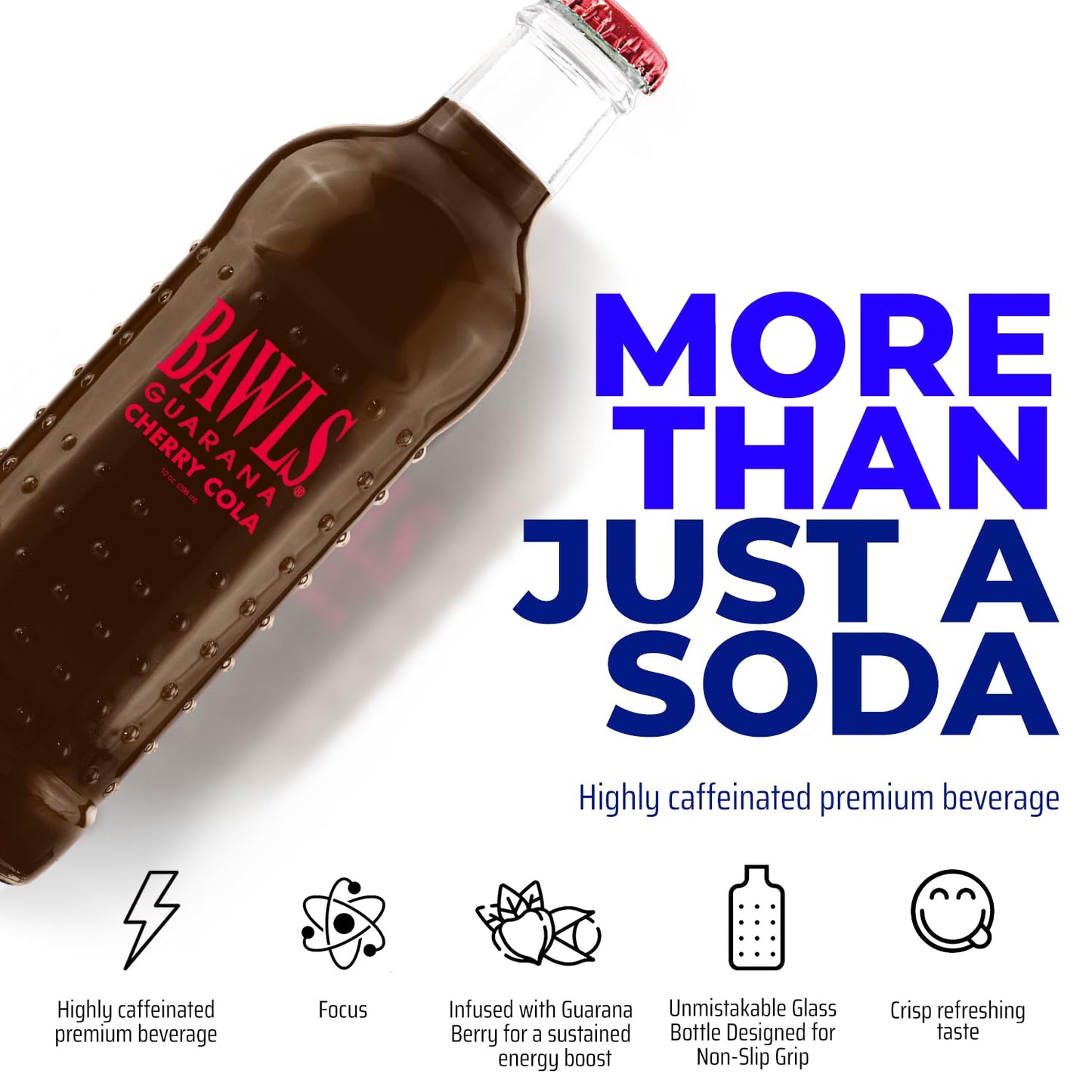BAWLS Guarana Cherry Cola, BAWLS Guarana Drink, Guarana Soda, Guarana Fueled Soda for Energy, High Energy Caffeinated Drink, 10oz 12 Pack Glass