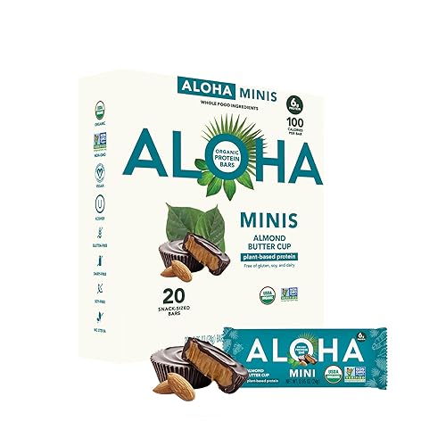 ALOHA Organic Plant Based Protein Bar MINIS | Almond Butter Cup | GLP-1 Friendly, 20 Count, 24g Bars | Vegan, Low Sugar, Gluten Free, Low Carb