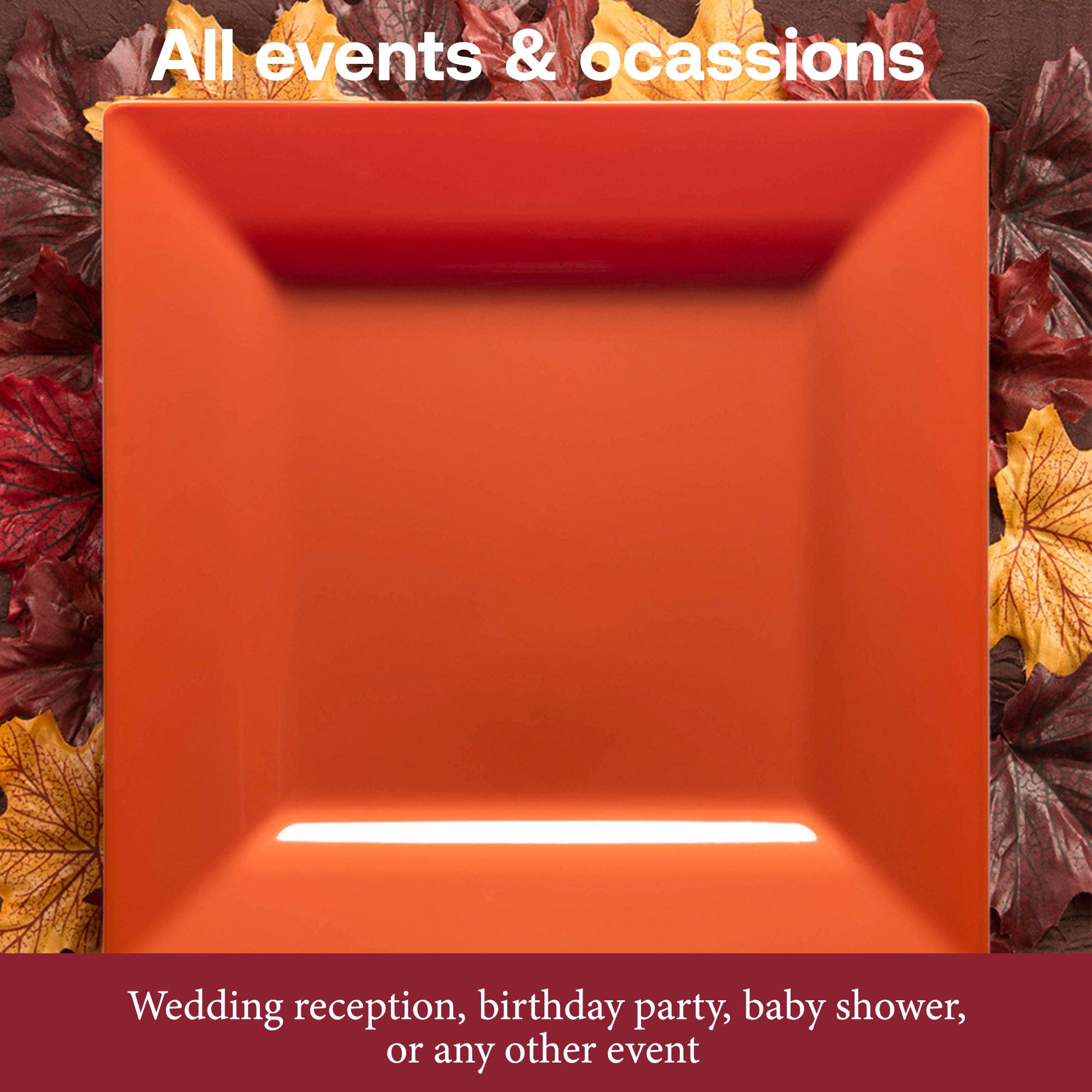 Smarty Had A Party Disposable Plastic Dinnerware, 9.5" Heavy Duty Square Orange Plates for Parties and Events, Bulk Supplies for All Occasions (120