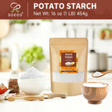 Soeos Potato Starch, 16 oz(1lb) 454g - Gluten-Free Thickener for Baking, Frying & Sauces, Crisp Texture Corn Starch for Tempura (Resealable Bag)