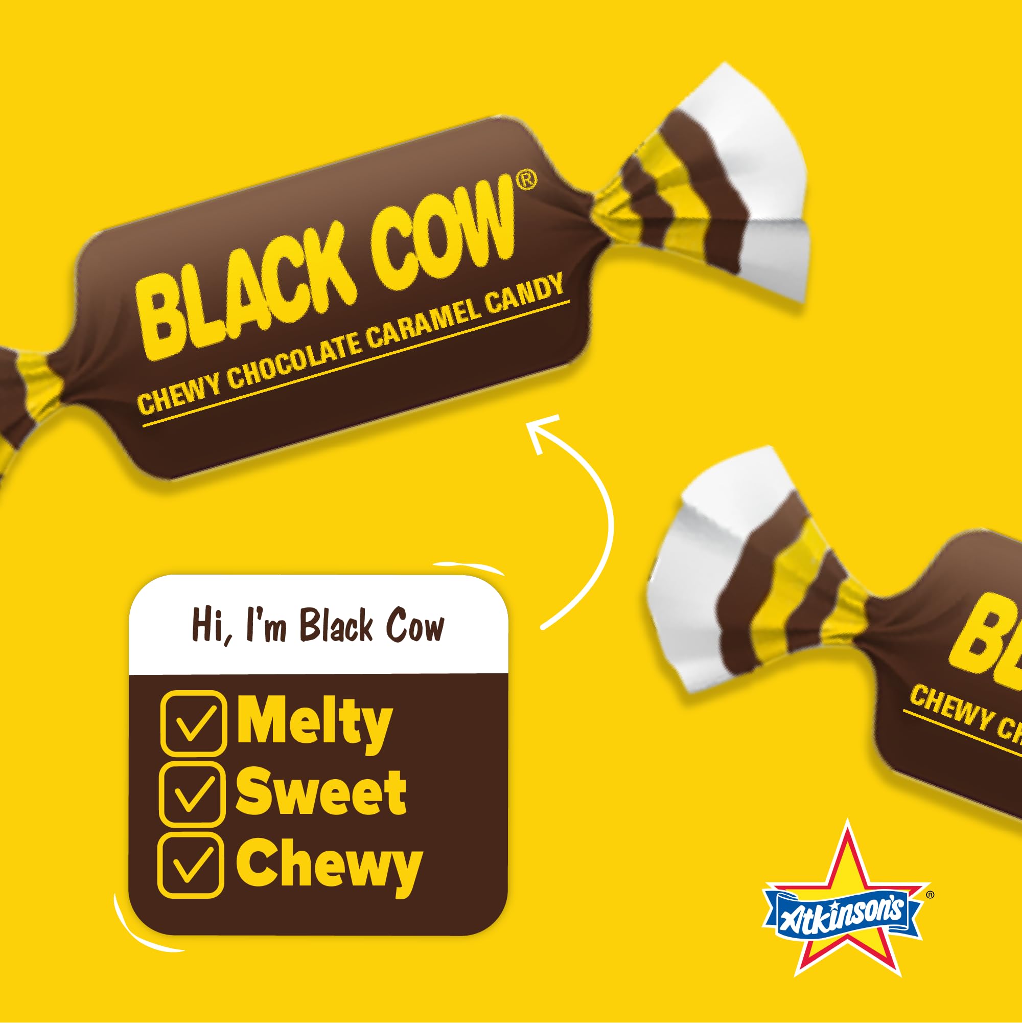 Atkinson's Black Cow - Chewy Chocolate Caramel Candy - Made with Real Chocolate - Gluten Free, Kosher - Bite Size Candy - 2lb. Bag