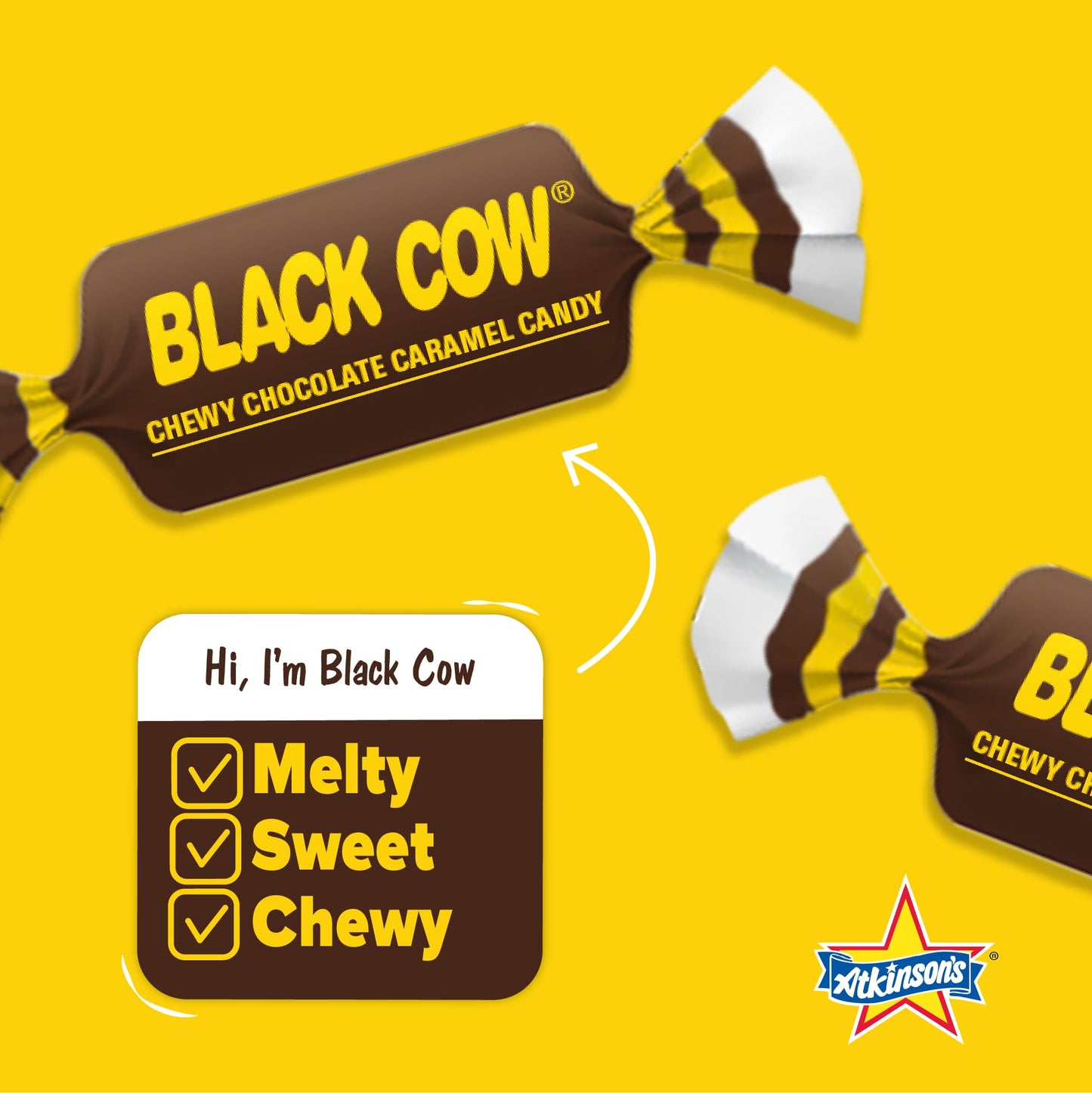 Atkinson's Black Cow Chocolate Caramel Candy Bite Size 0.16oz 160ct Tub