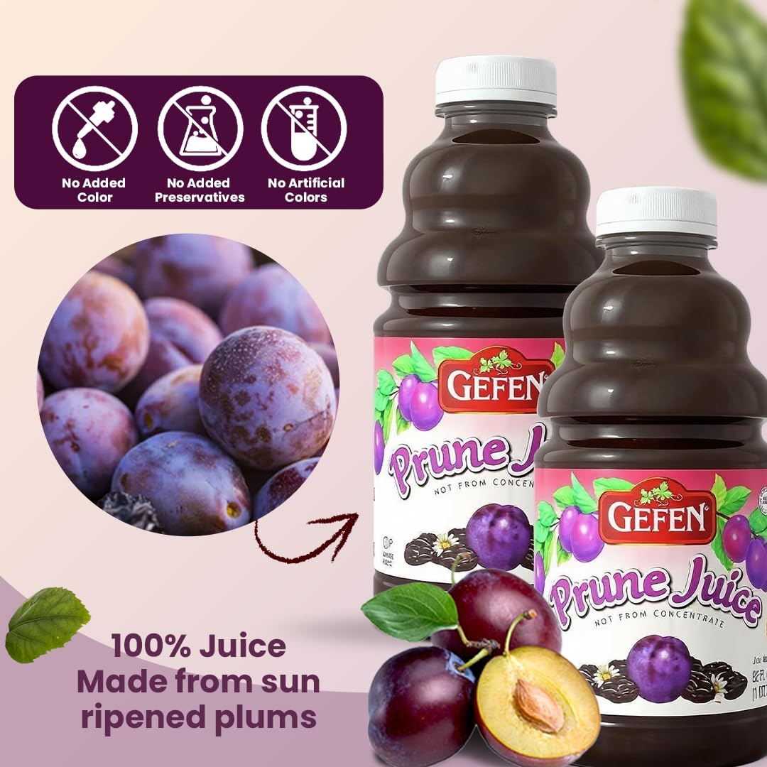 Gefen All Natural Prune Juice 32oz (2 Pack) Not from Concentrate | Kosher (Including Passover)