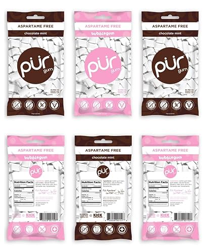 PUR Gum Flavor Assortment Variety Pack (Chocolate Mint & Bubblegum, Pack Of 6)